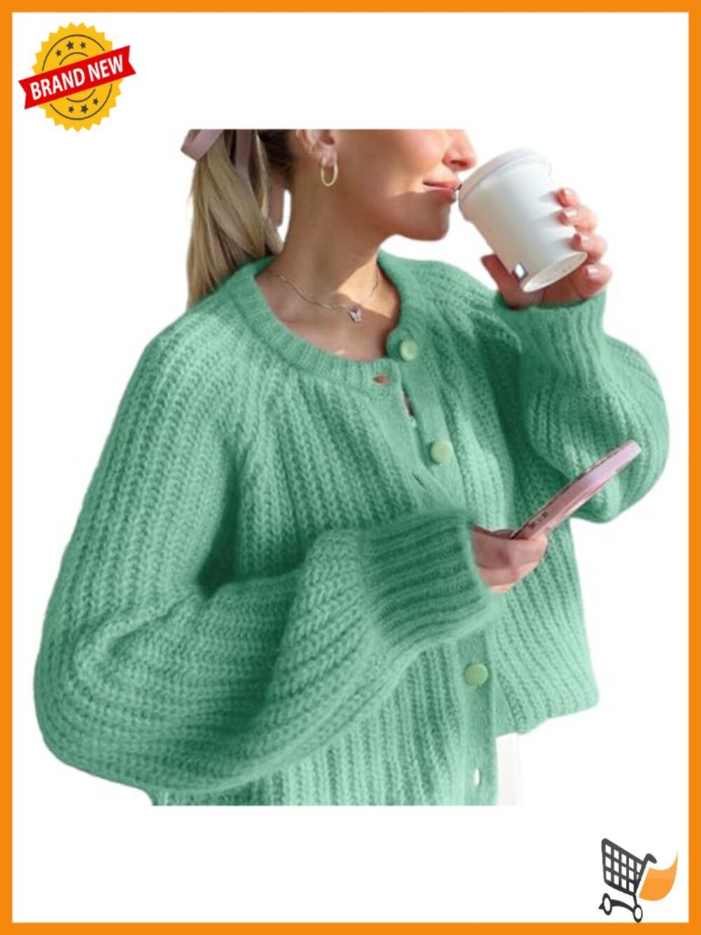 Chunky Knit Cardigan Sweater Button Down Long Sleeve Y2k Open Front